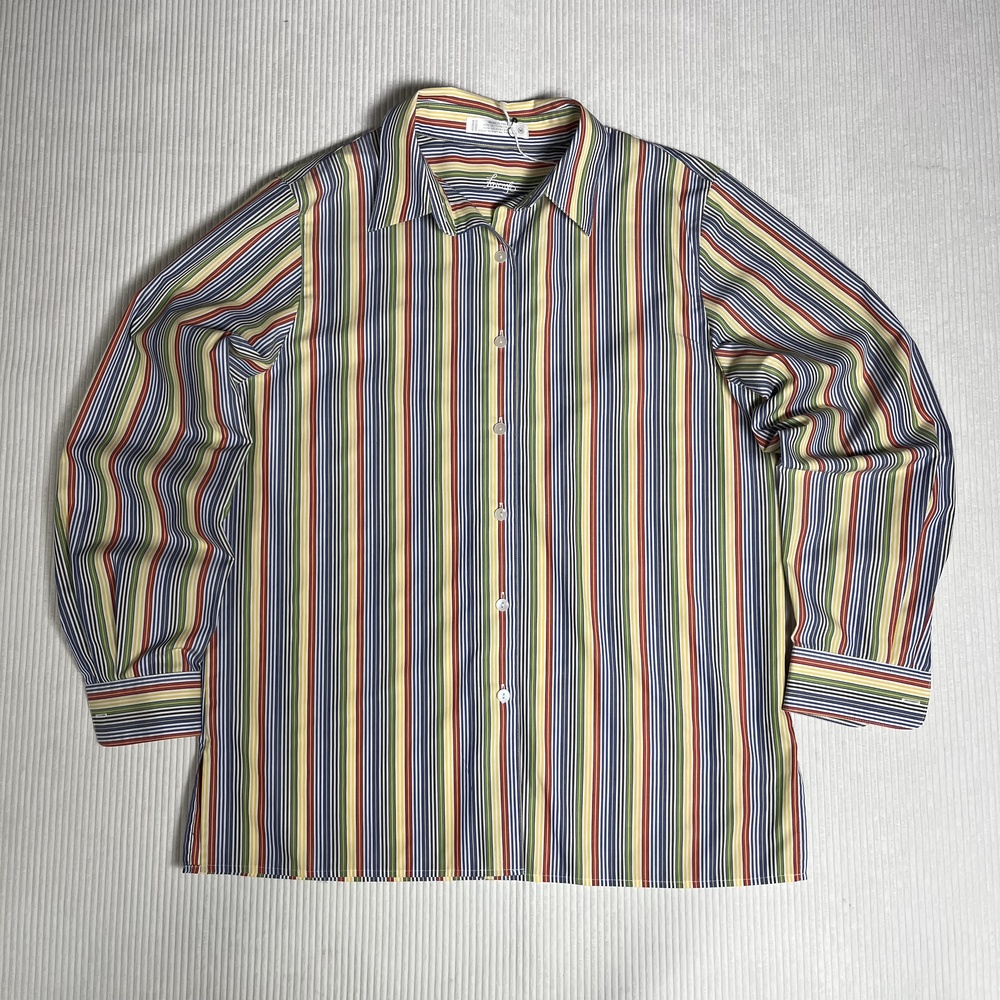 Foxcroft Shirt Womens 10 Multicolor Stripe Wrinkle Free Button Front Collared